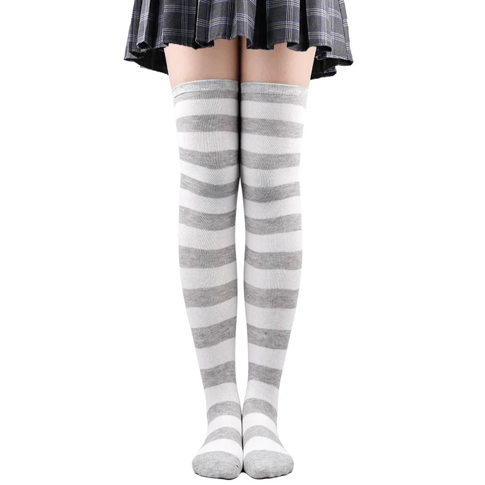 Thigh High Stockings Womens Striped Ladies Girls Black White pink Long Over Above Knee