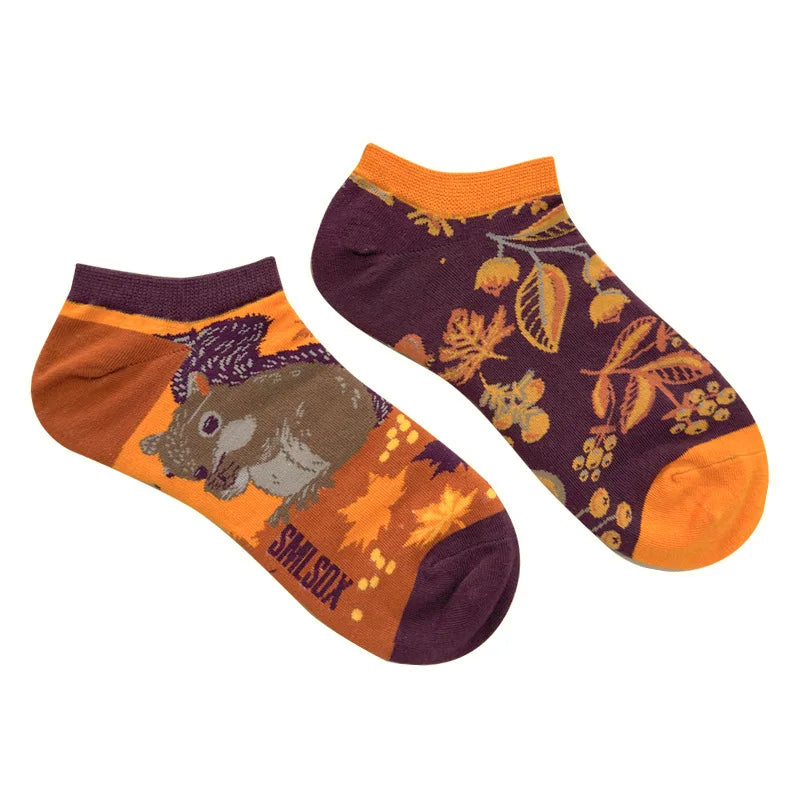 Colorful Short Socks Women Men Cotton Novelty Animals Plants Sunflower