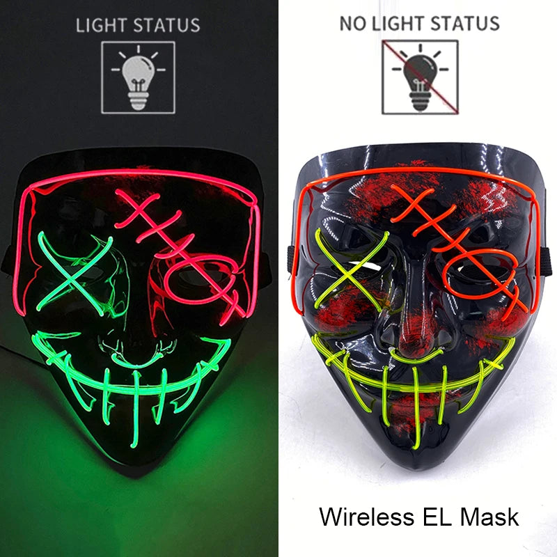 Wireless Neon LED Purge Mask Glow in The Dark Cosplay Horror Mask
