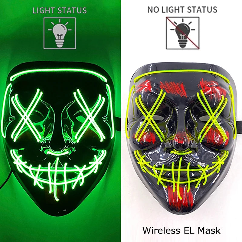 Wireless Neon LED Purge Mask Glow in The Dark Cosplay Horror Mask