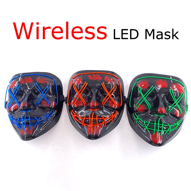 Wireless Neon LED Purge Mask Glow in The Dark Cosplay Horror Mask