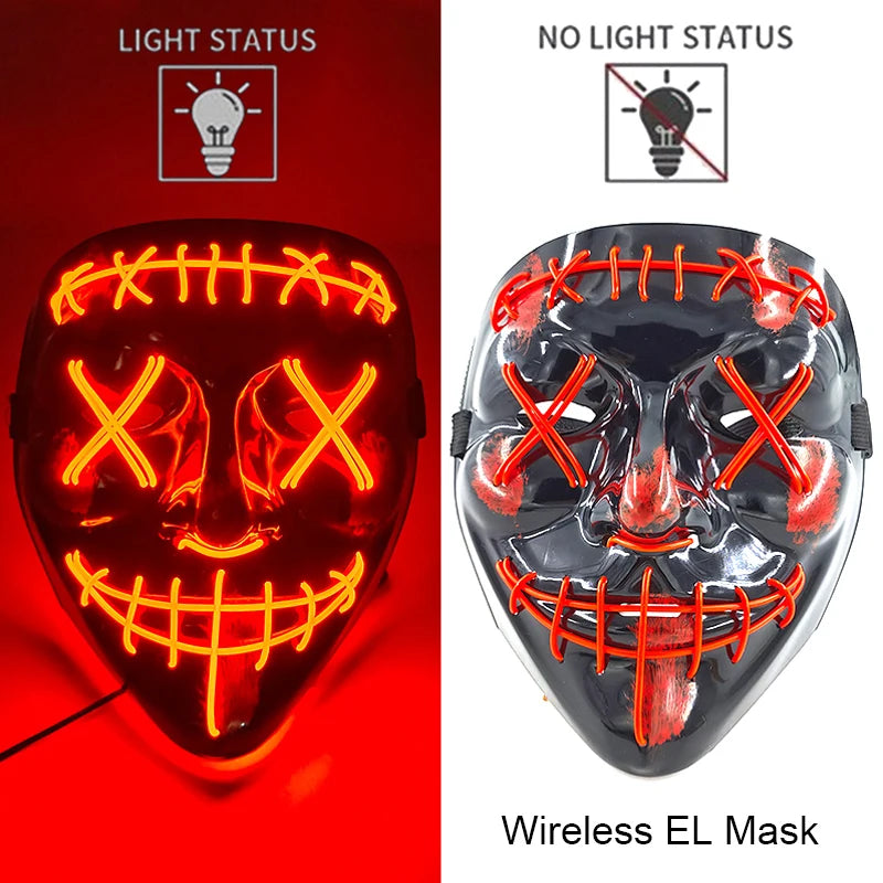 Wireless Neon LED Purge Mask Glow in The Dark Cosplay Horror Mask