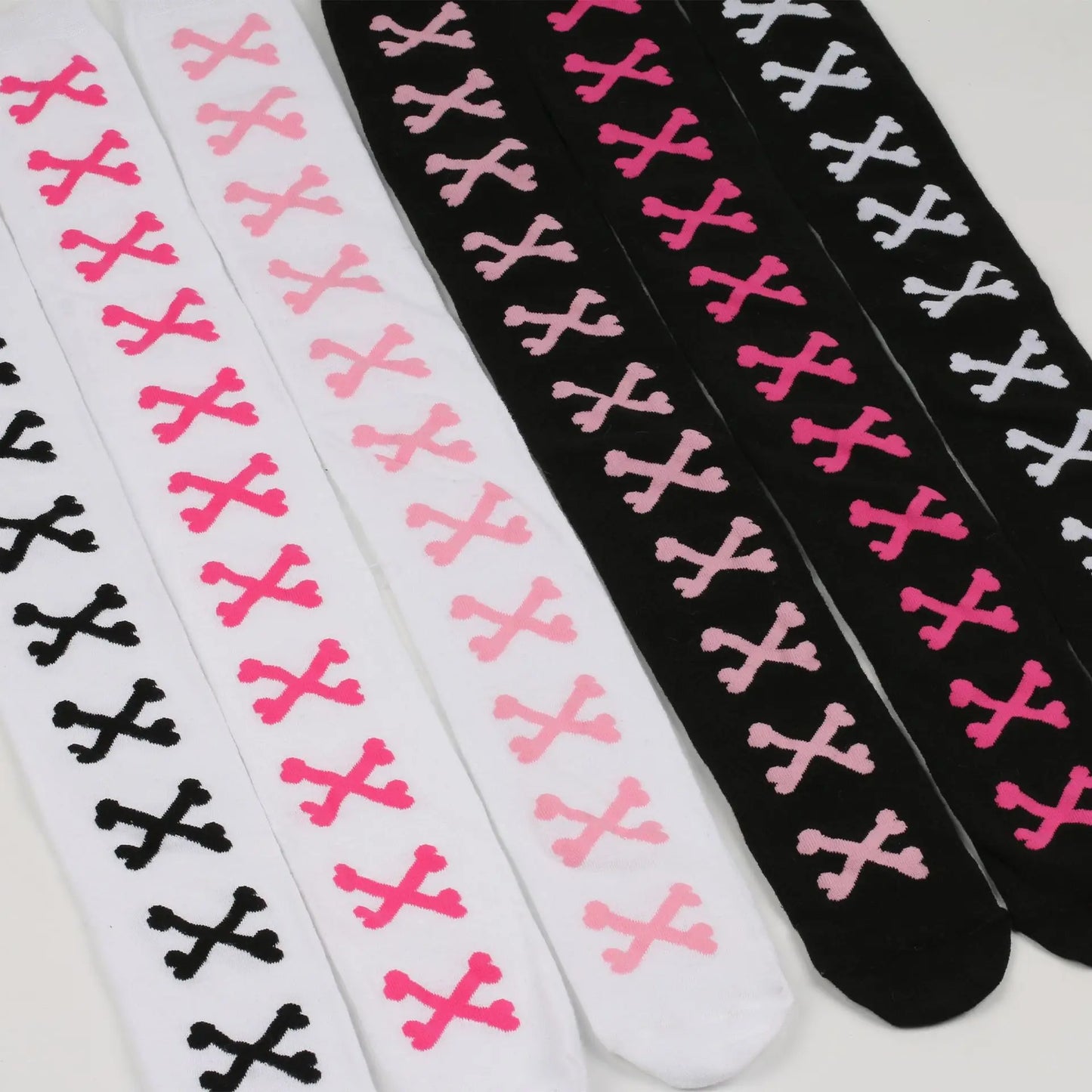 Womens Bone Thigh High Stockings Ladies Halloween Girls Black White Pink Long Over Above Knee Socks Tall Funny Cosplay Harajuku