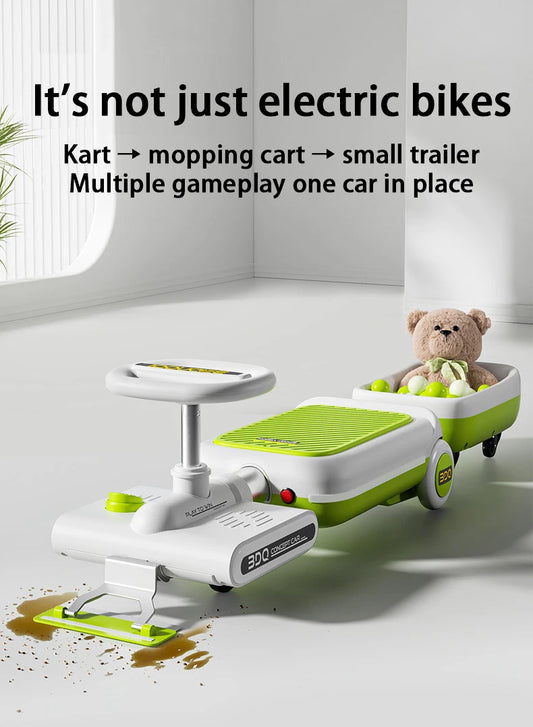 Children Kart with Sweep Tool, Mini Cleaning Toy, Safe Material, Electric Driving 6v4 Battery, Oversized Seat, Over 3 Years Old