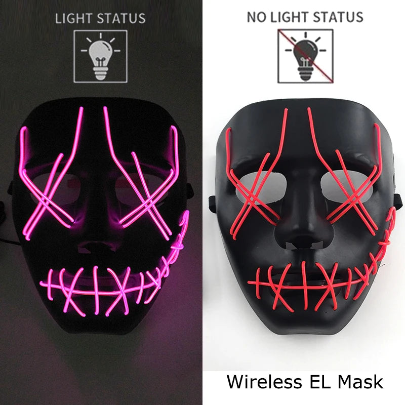 Wireless Neon LED Purge Mask Glow in The Dark Cosplay Horror Mask