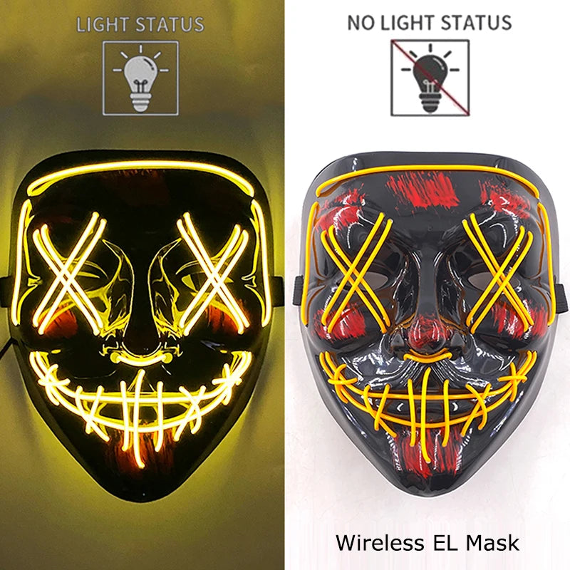 Wireless Neon LED Purge Mask Glow in The Dark Cosplay Horror Mask