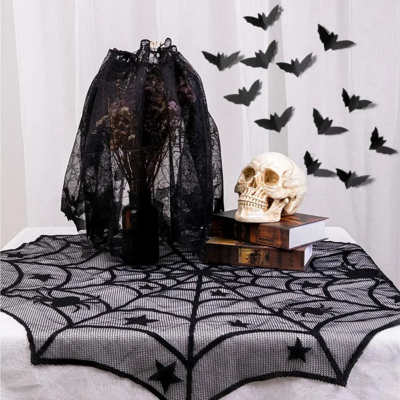 Halloween Tablecloth Bat Spider Web Black Lace Tablecloth