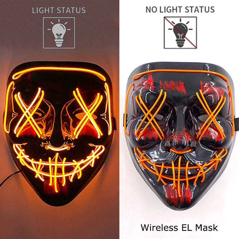 Wireless Neon LED Purge Mask Glow in The Dark Cosplay Horror Mask