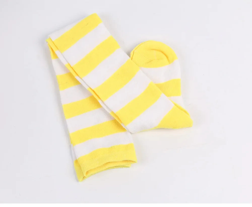 Thigh High Stockings Womens Striped Ladies Girls Black White pink Long Over Above Knee