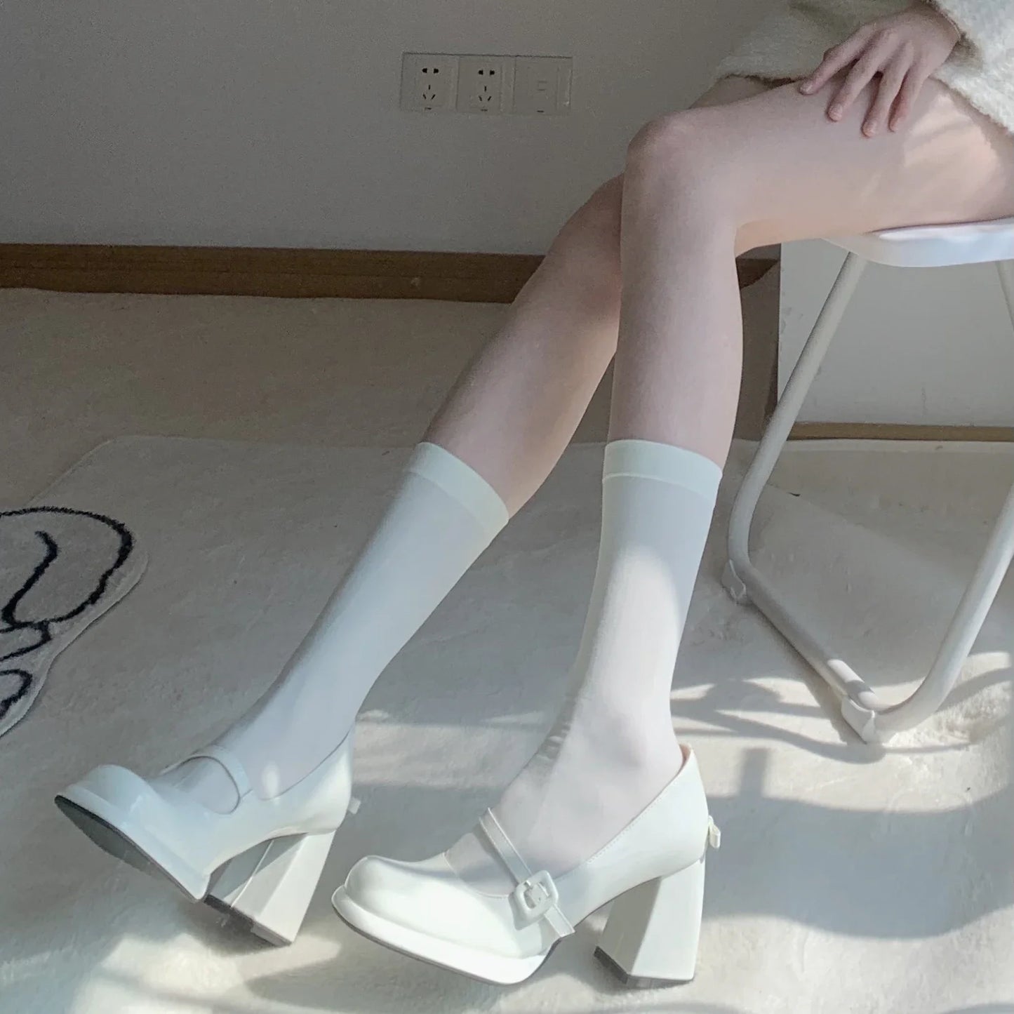 Solid Color Black White Long Socks Women Stockings JK Girls
