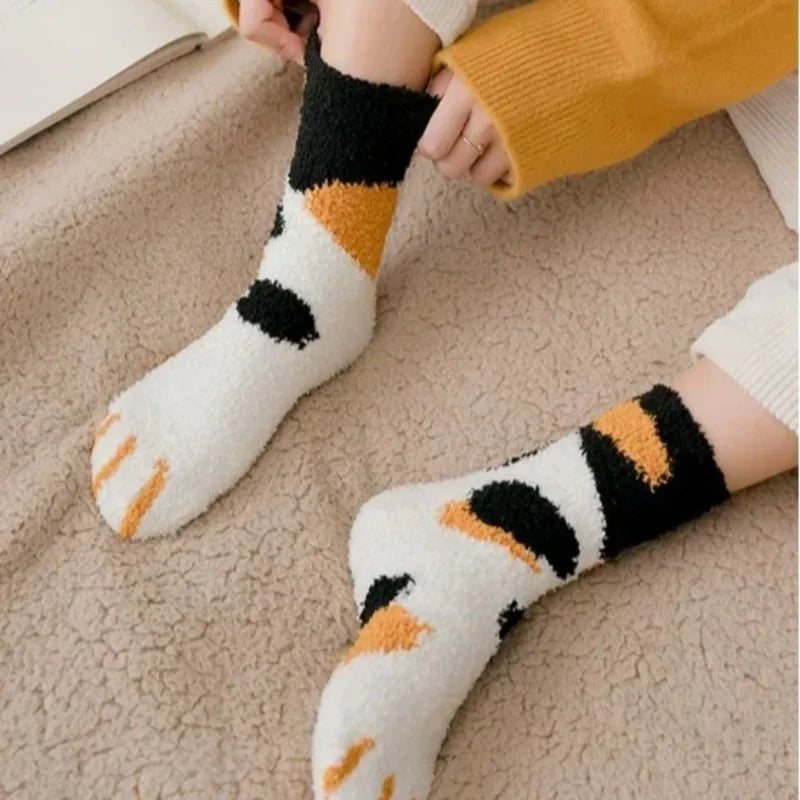 3 Pairs Womens Cats Paw Stripe 3d Socks