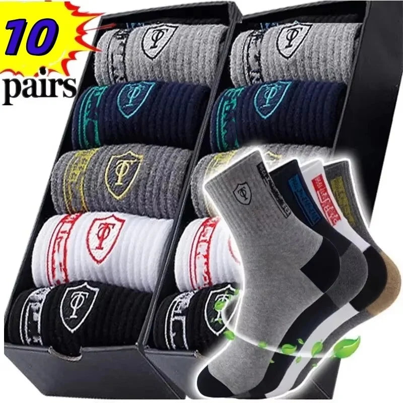 10 Pairs Breathable Cotton Sports Stockings Men