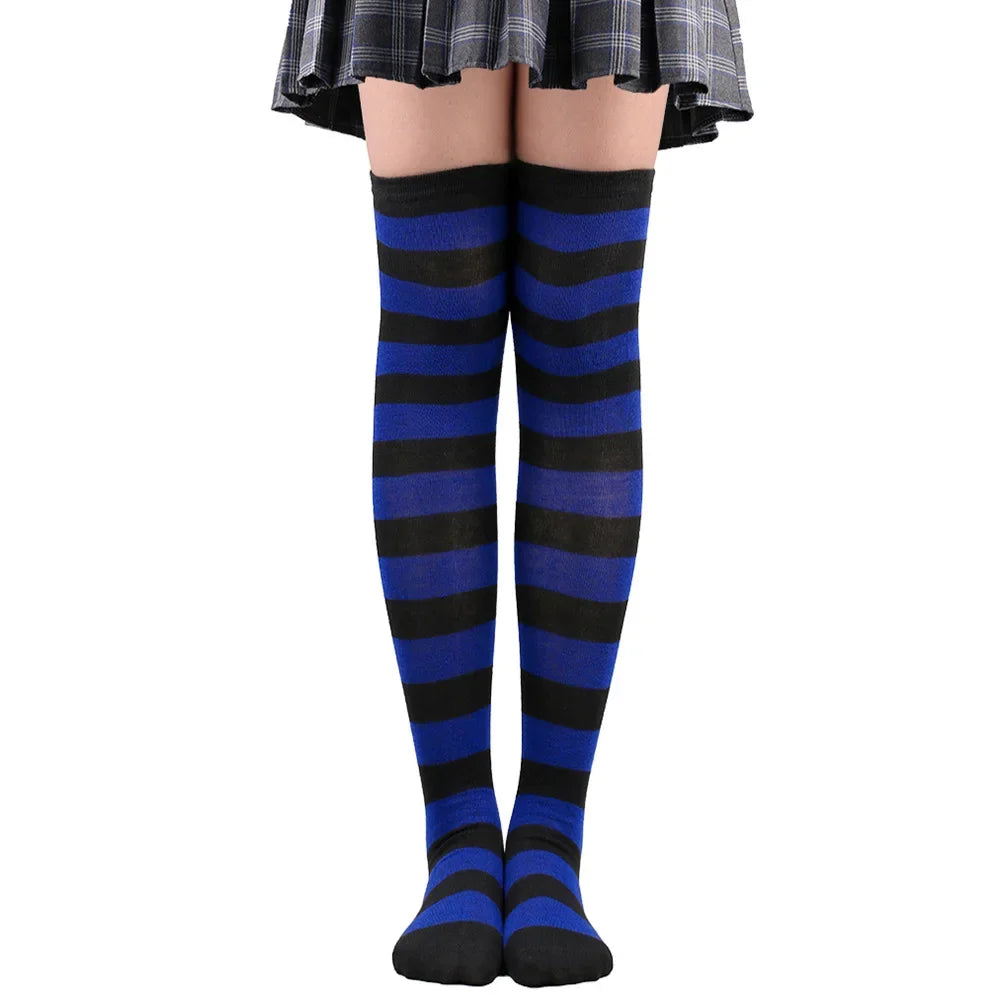 Thigh High Stockings Womens Striped Ladies Girls Black White pink Long Over Above Knee