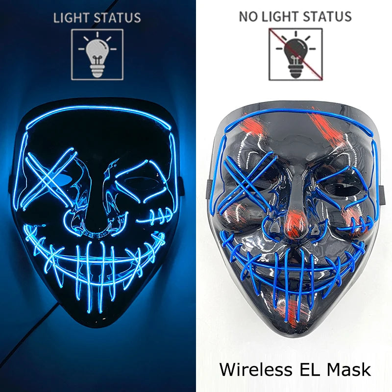 Wireless Neon LED Purge Mask Glow in The Dark Cosplay Horror Mask