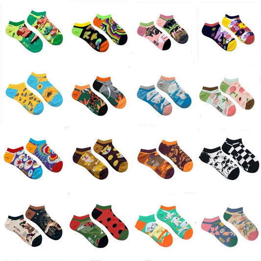 Colorful Short Socks Women Men Cotton Novelty Animals Plants Sunflower
