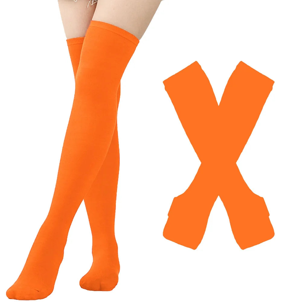 Women Striped Stocking Arm Sleeve Gloves mittens