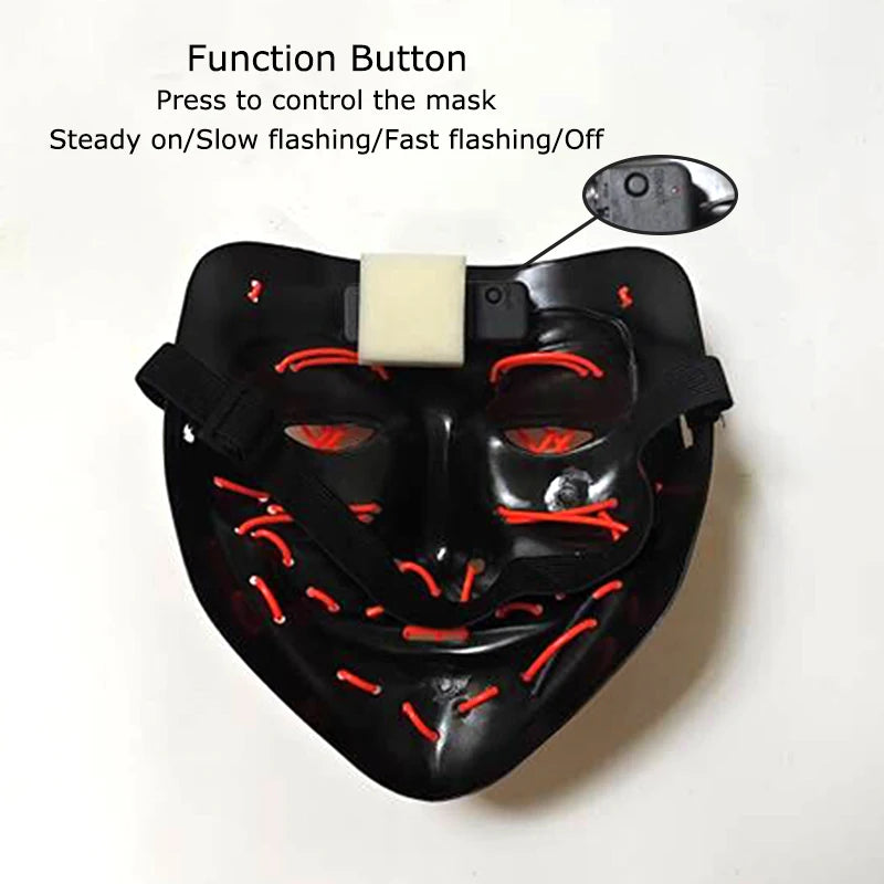 Wireless Neon LED Purge Mask Glow in The Dark Cosplay Horror Mask