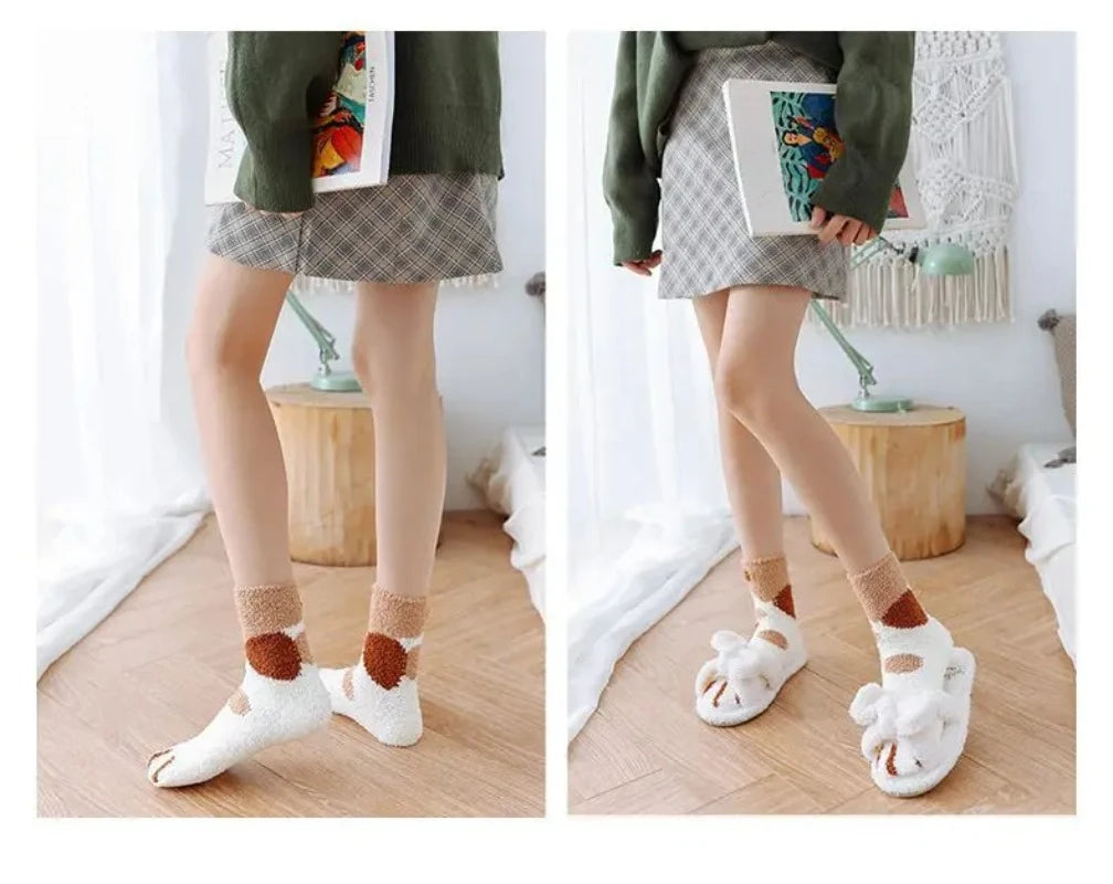 3 Pairs Womens Cats Paw Stripe 3d Socks