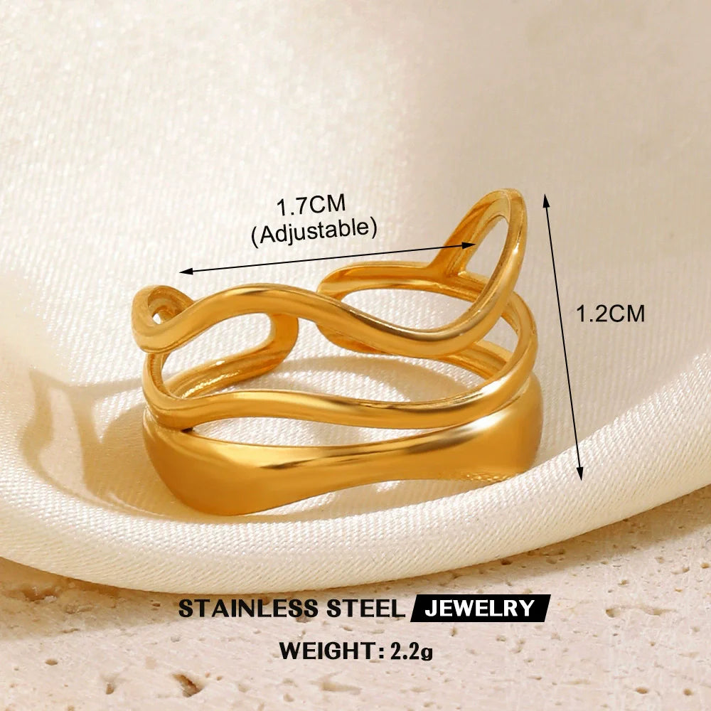 EILIECK 316L Stainless Steel Gold Color Leaves Heart Ring for Women Fashion Statement Waterproof Finger Ring Jewelry Accessories