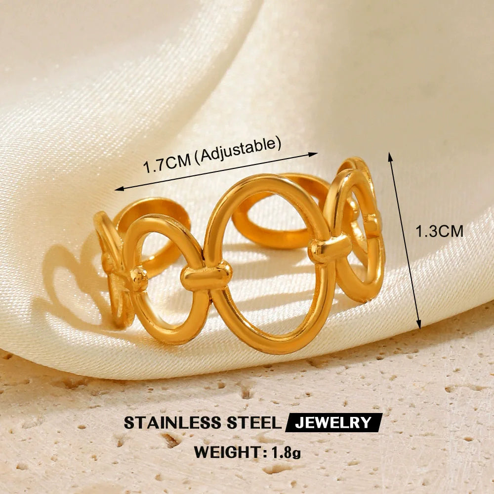 EILIECK 316L Stainless Steel Gold Color Leaves Heart Ring for Women Fashion Statement Waterproof Finger Ring Jewelry Accessories
