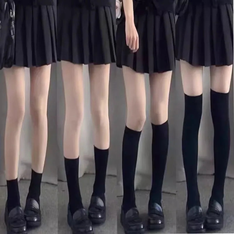 Solid Color Black White Long Socks Women Stockings JK Girls