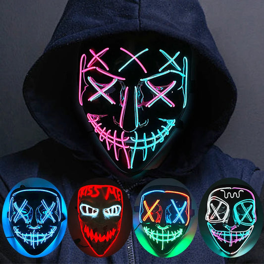 Wireless Neon LED Purge Mask Glow in The Dark Cosplay Horror Mask