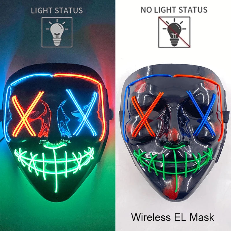Wireless Neon LED Purge Mask Glow in The Dark Cosplay Horror Mask
