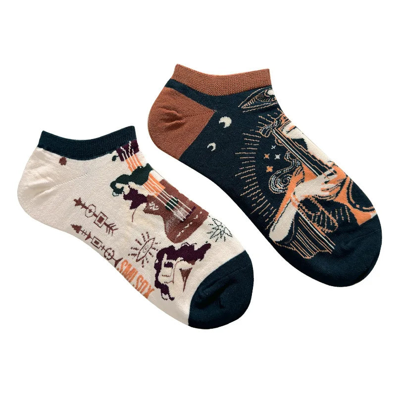 Colorful Short Socks Women Men Cotton Novelty Animals Plants Sunflower