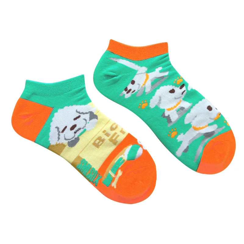 Colorful Short Socks Women Men Cotton Novelty Animals Plants Sunflower
