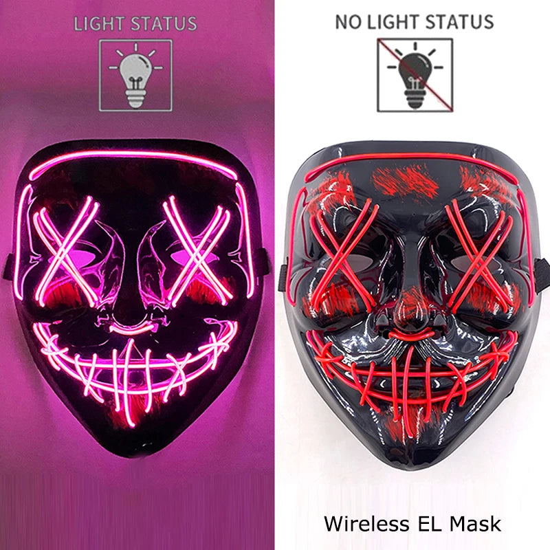 Wireless Neon LED Purge Mask Glow in The Dark Cosplay Horror Mask
