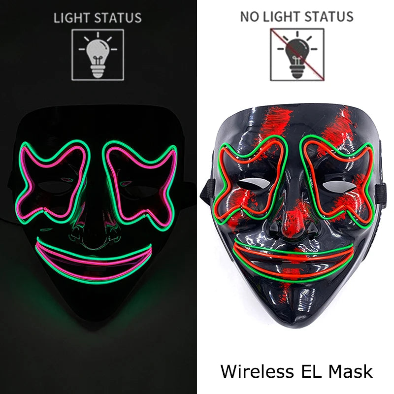 Wireless Neon LED Purge Mask Glow in The Dark Cosplay Horror Mask