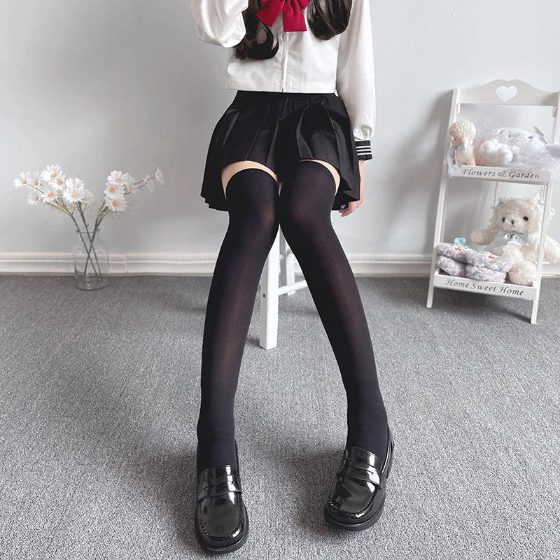 Solid Color Black White Long Socks Women Stockings JK Girls