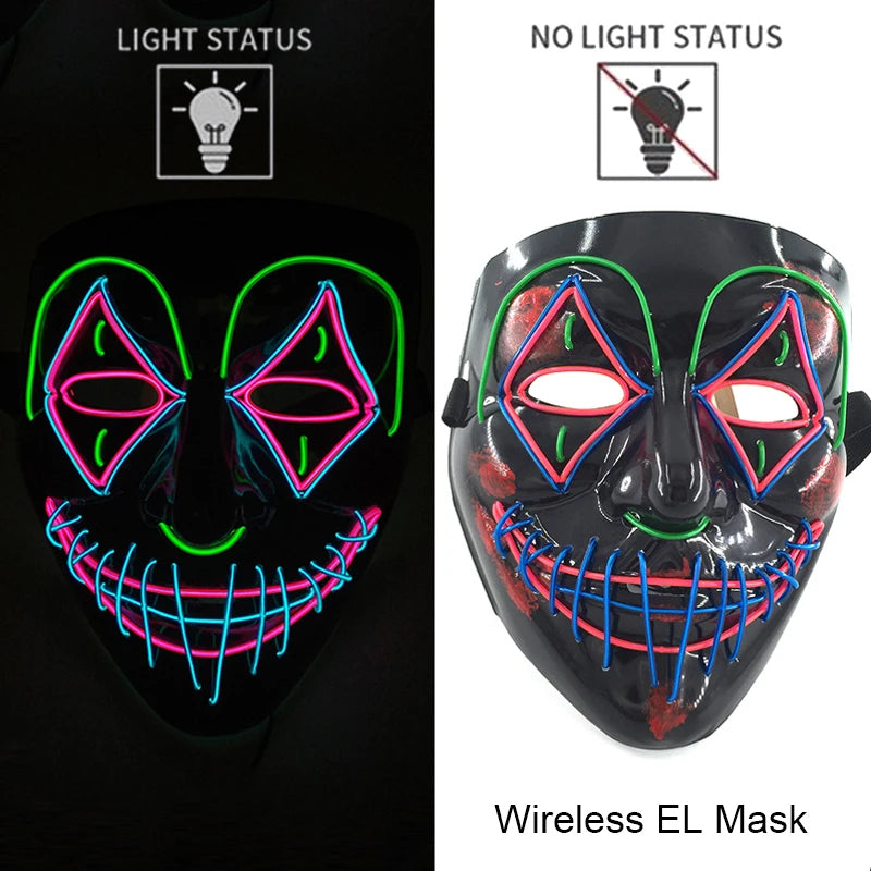 Wireless Neon LED Purge Mask Glow in The Dark Cosplay Horror Mask