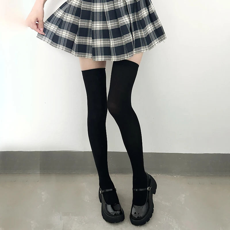 Solid Color Black White Long Socks Women Stockings JK Girls