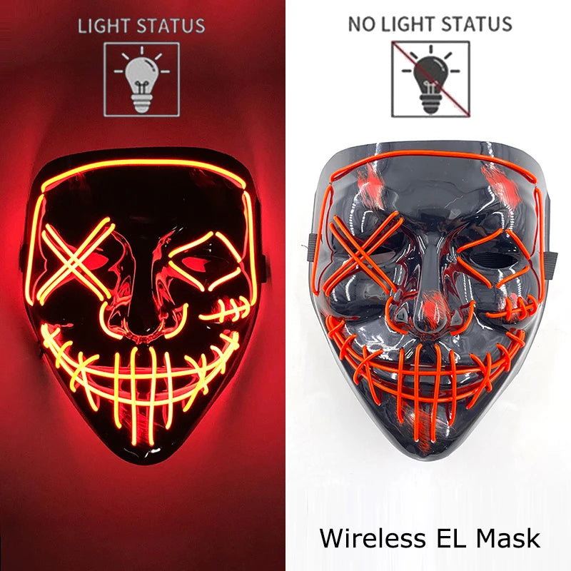 Wireless Neon LED Purge Mask Glow in The Dark Cosplay Horror Mask