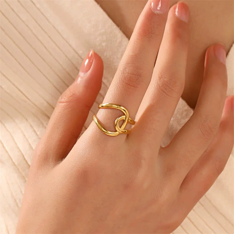 EILIECK 316L Stainless Steel Gold Color Leaves Heart Ring for Women Fashion Statement Waterproof Finger Ring Jewelry Accessories