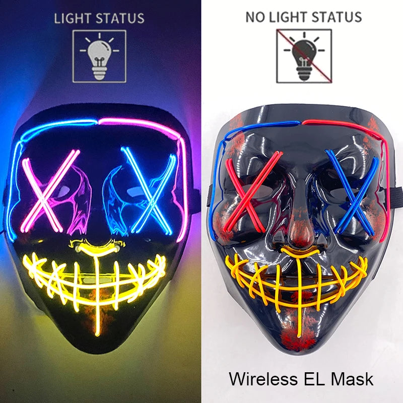 Wireless Neon LED Purge Mask Glow in The Dark Cosplay Horror Mask