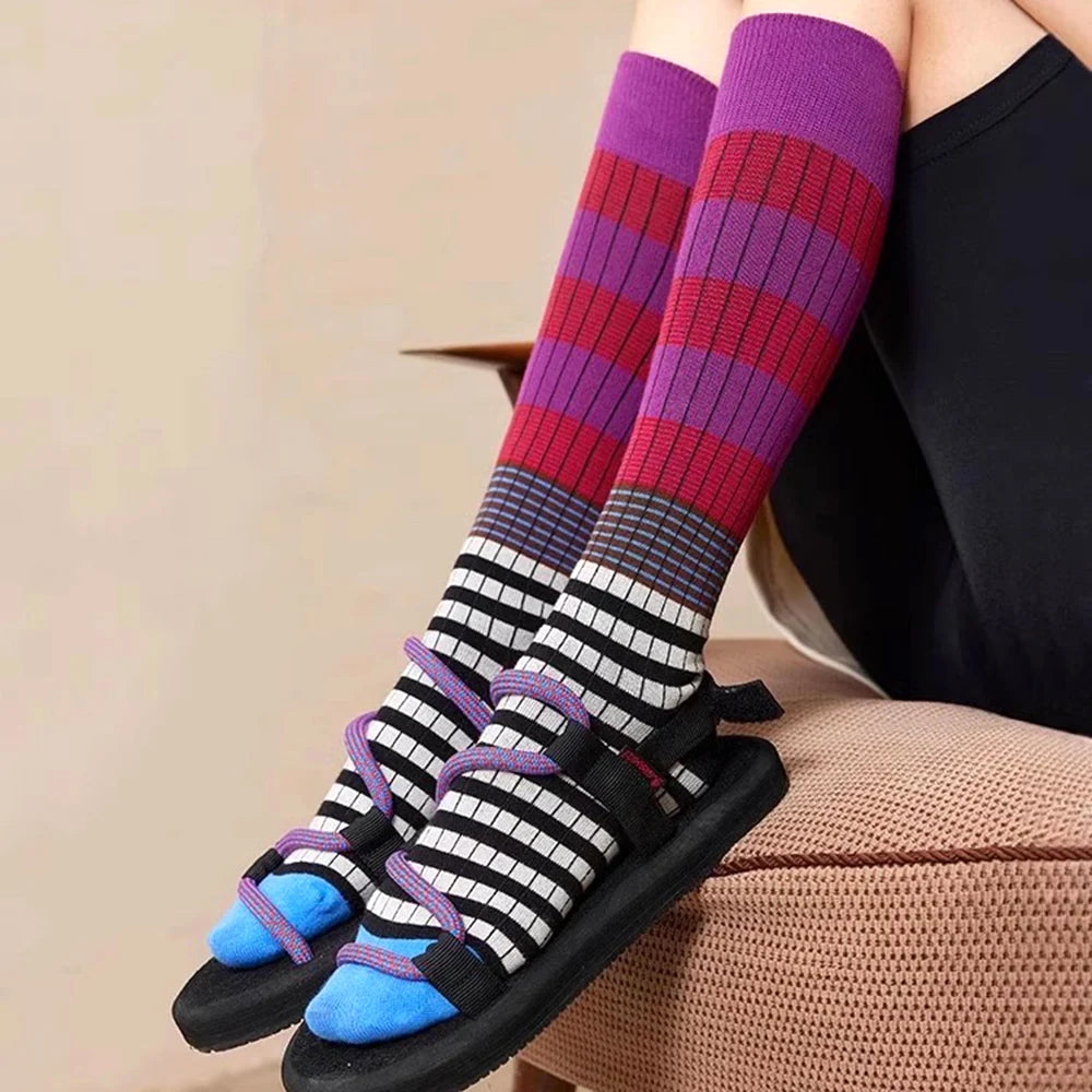 Autumn Winter Ins Fashion for Woman Gradient Striped Colorful