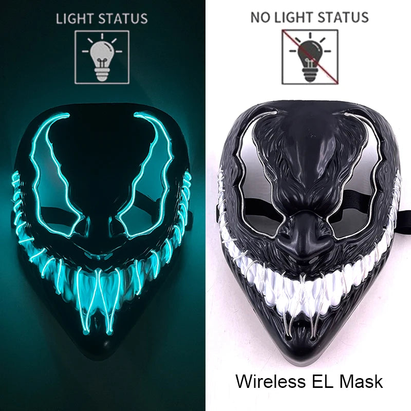 Wireless Neon LED Purge Mask Glow in The Dark Cosplay Horror Mask