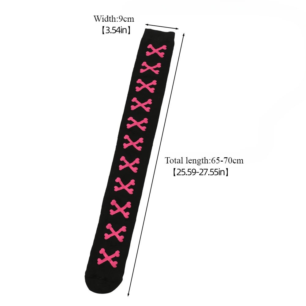 Womens Bone Thigh High Stockings Ladies Halloween Girls Black White Pink Long Over Above Knee Socks Tall Funny Cosplay Harajuku