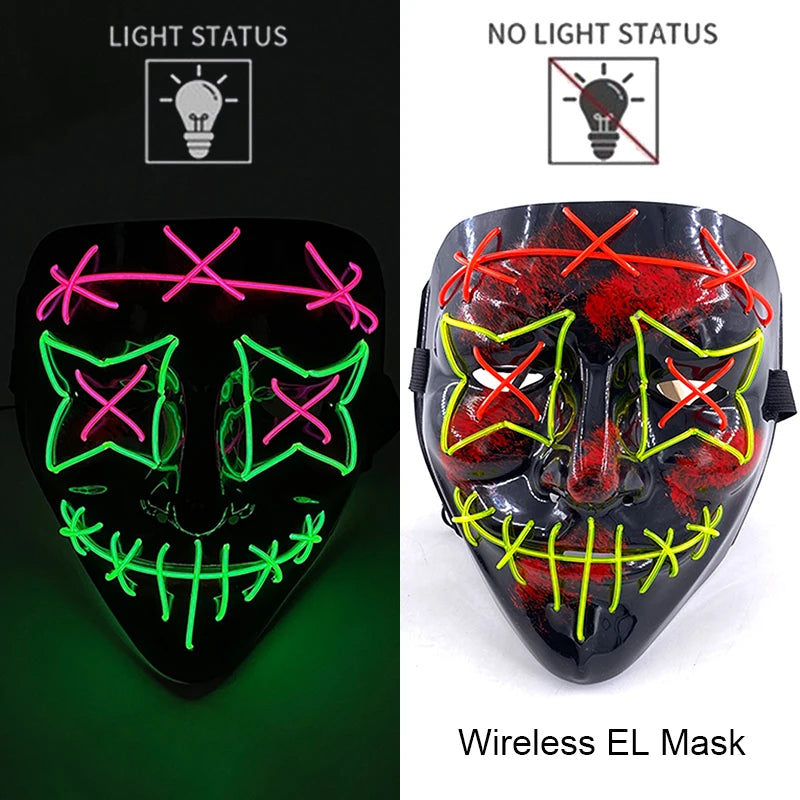 Wireless Neon LED Purge Mask Glow in The Dark Cosplay Horror Mask