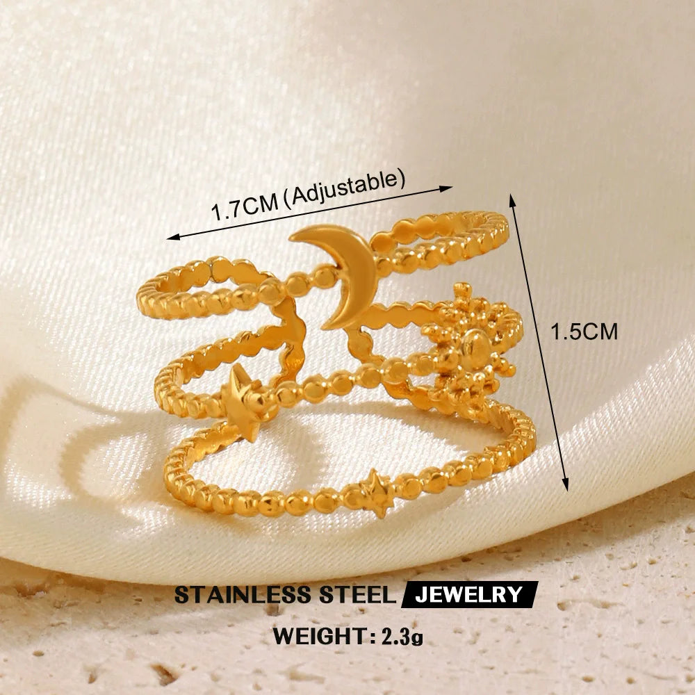 EILIECK 316L Stainless Steel Gold Color Leaves Heart Ring for Women Fashion Statement Waterproof Finger Ring Jewelry Accessories