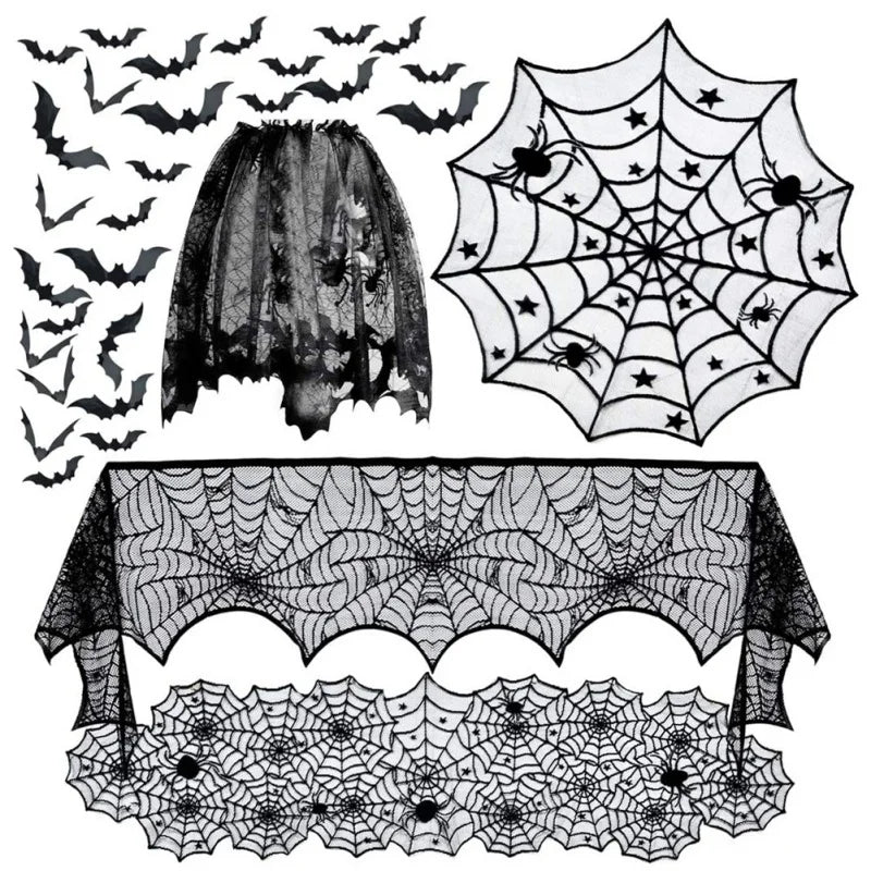 Halloween Tablecloth Bat Spider Web Black Lace Tablecloth