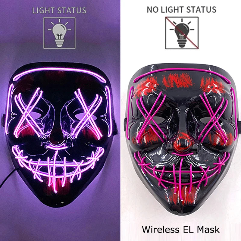 Wireless Neon LED Purge Mask Glow in The Dark Cosplay Horror Mask