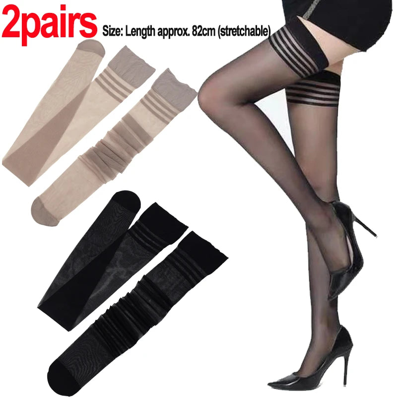 Women Thigh Knee Socks Ultrathin Sweet Lace Stocking Black