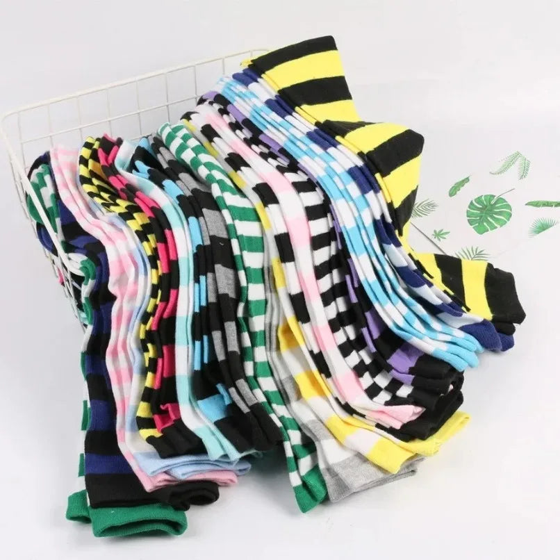 Thigh High Stockings Womens Striped Ladies Girls Black White pink Long Over Above Knee