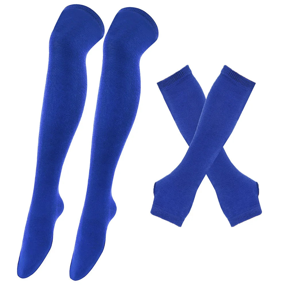 Women Striped Stocking Arm Sleeve Gloves mittens