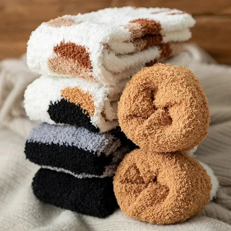 3 Pairs Womens Cats Paw Stripe 3d Socks