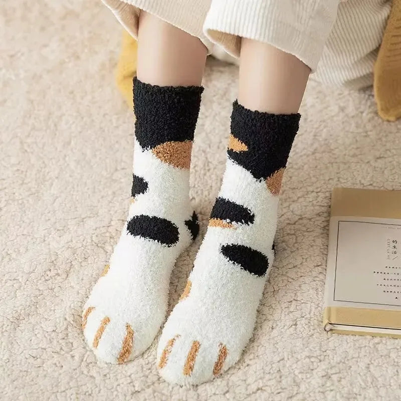 3 Pairs Womens Cats Paw Stripe 3d Socks
