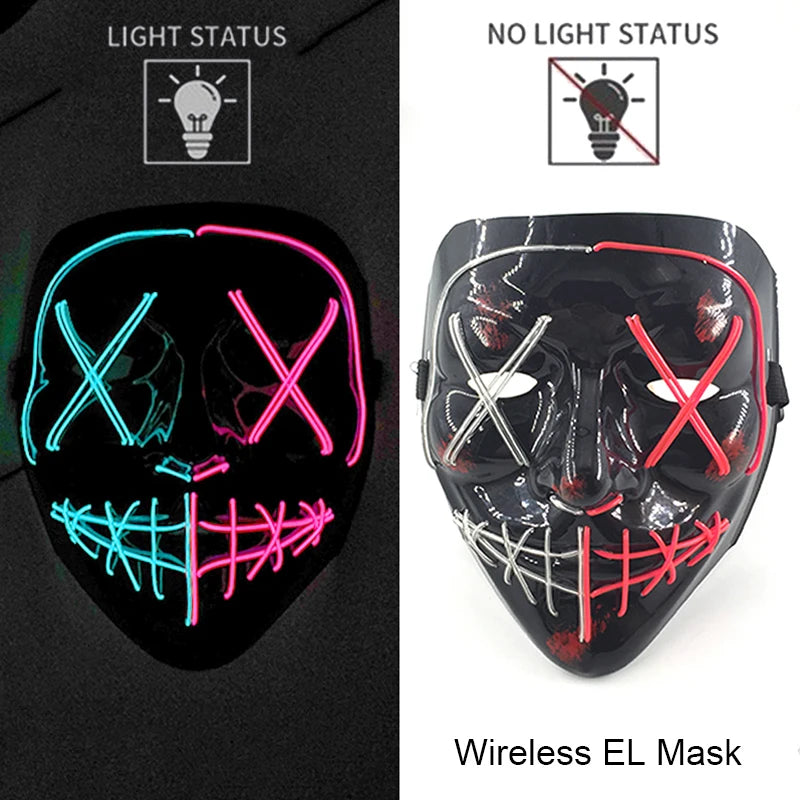 Wireless Neon LED Purge Mask Glow in The Dark Cosplay Horror Mask